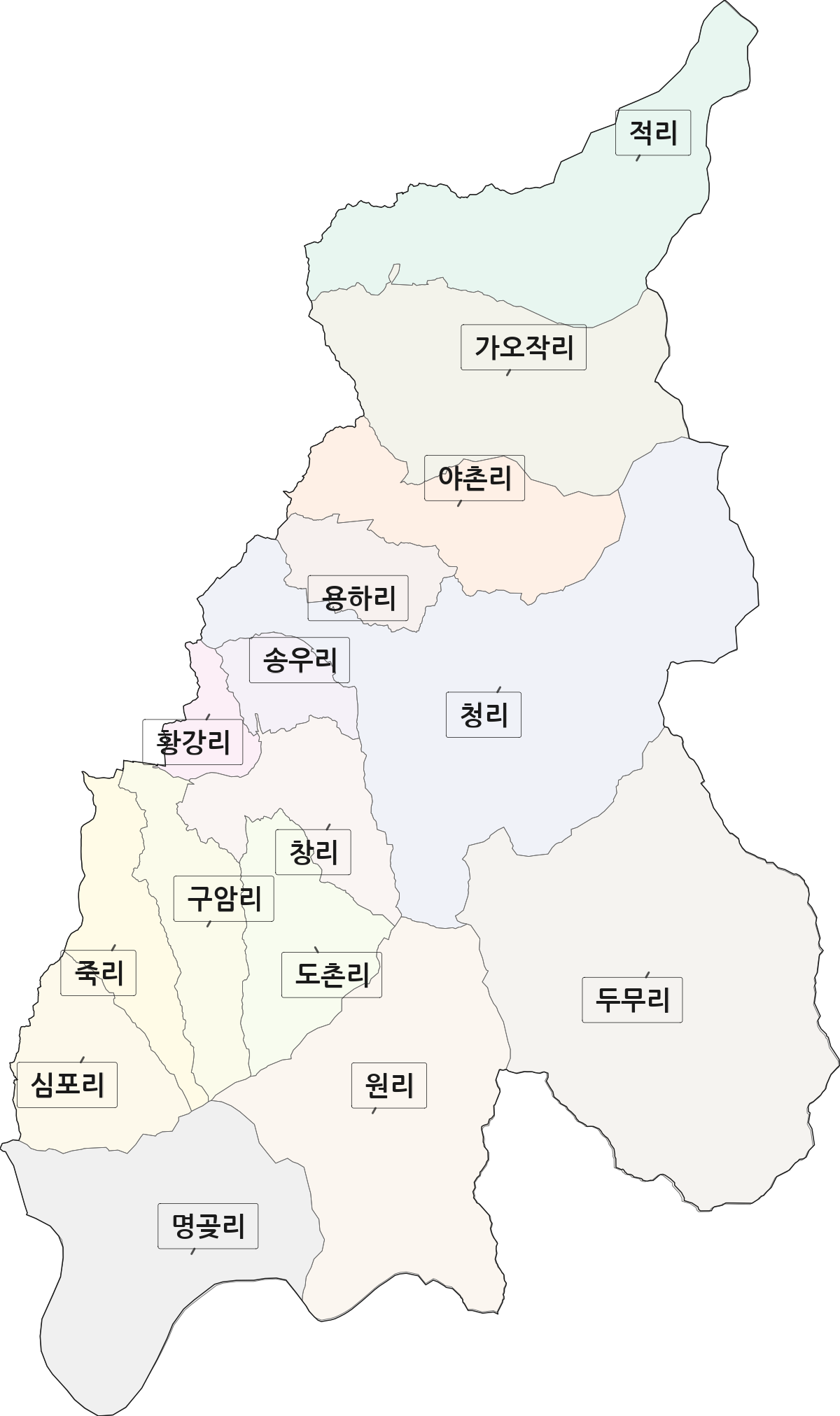 강원특별자치도 양구군 국토정중앙면 법정동 리 구분 행정구역 경계 지도