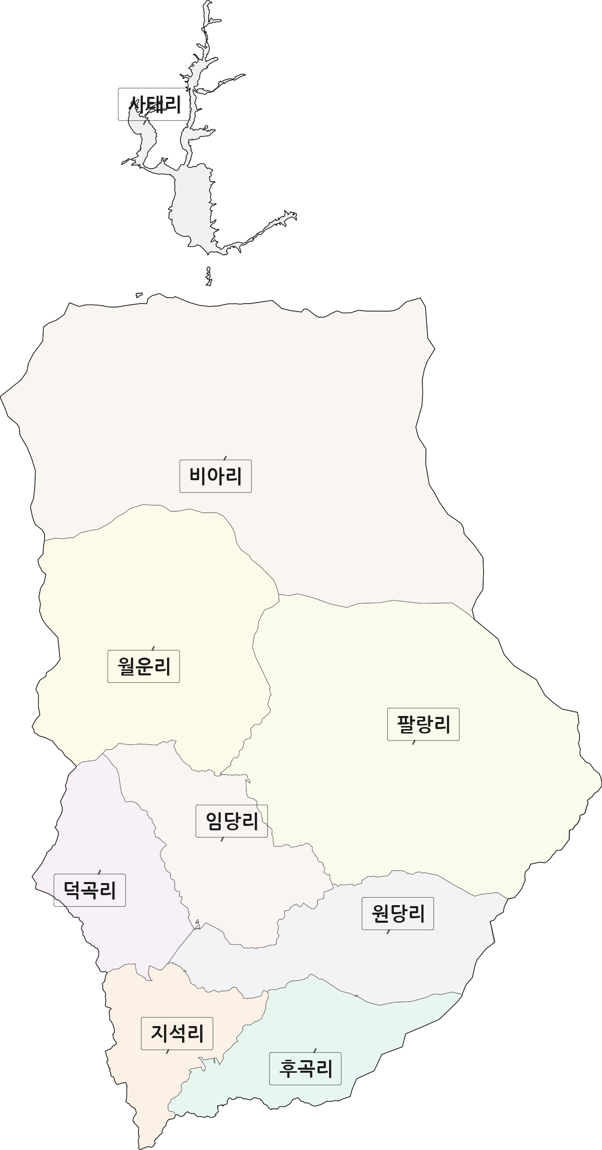 강원특별자치도 양구군 동면 법정동 리 구분 행정구역 경계 지도