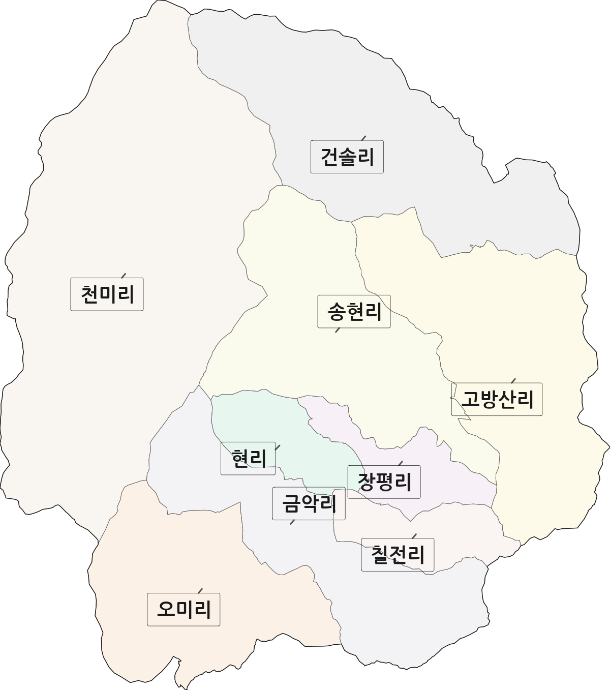 강원특별자치도 양구군 방산면 법정동 리 구분 행정구역 경계 지도