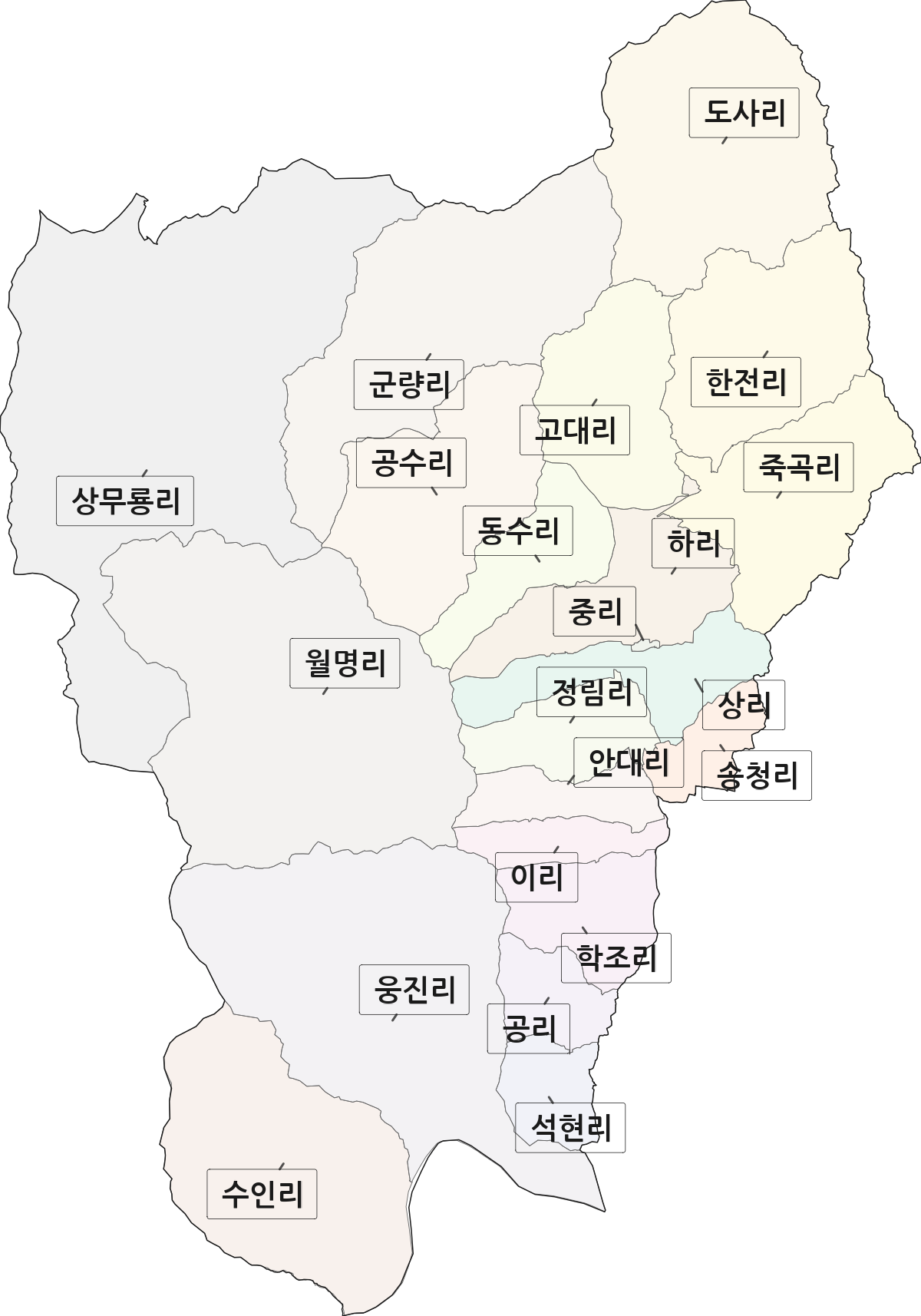 강원특별자치도 양구군 양구읍 법정동 리 구분 행정구역 경계 지도