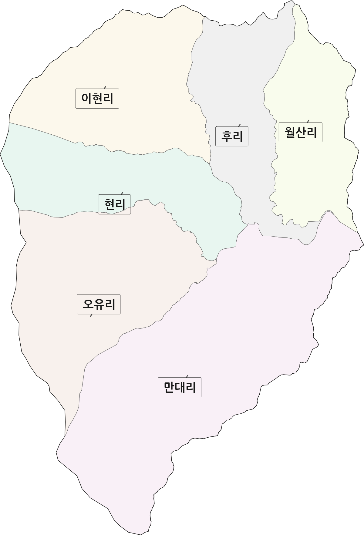강원특별자치도 양구군 해안면 법정동 리 구분 행정구역 경계 지도