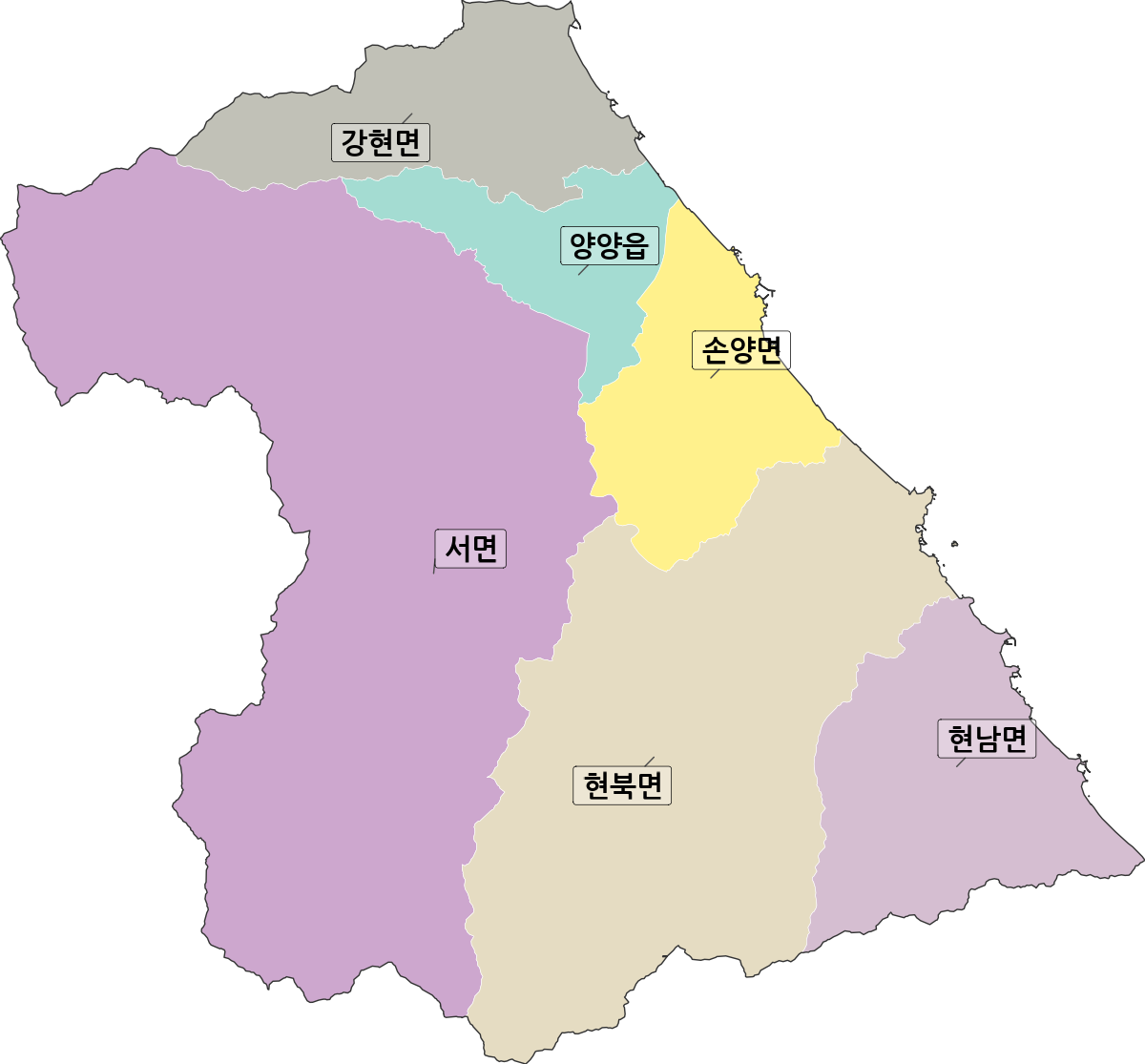 강원특별자치도 양양군 행정동 행정구역 경계 지도