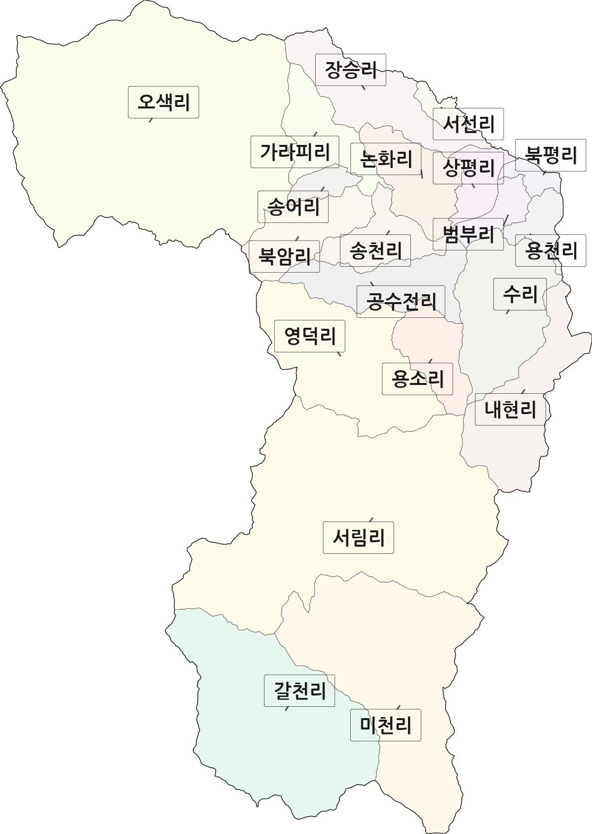 강원특별자치도 양양군 서면 법정동 리 구분 행정구역 경계 지도