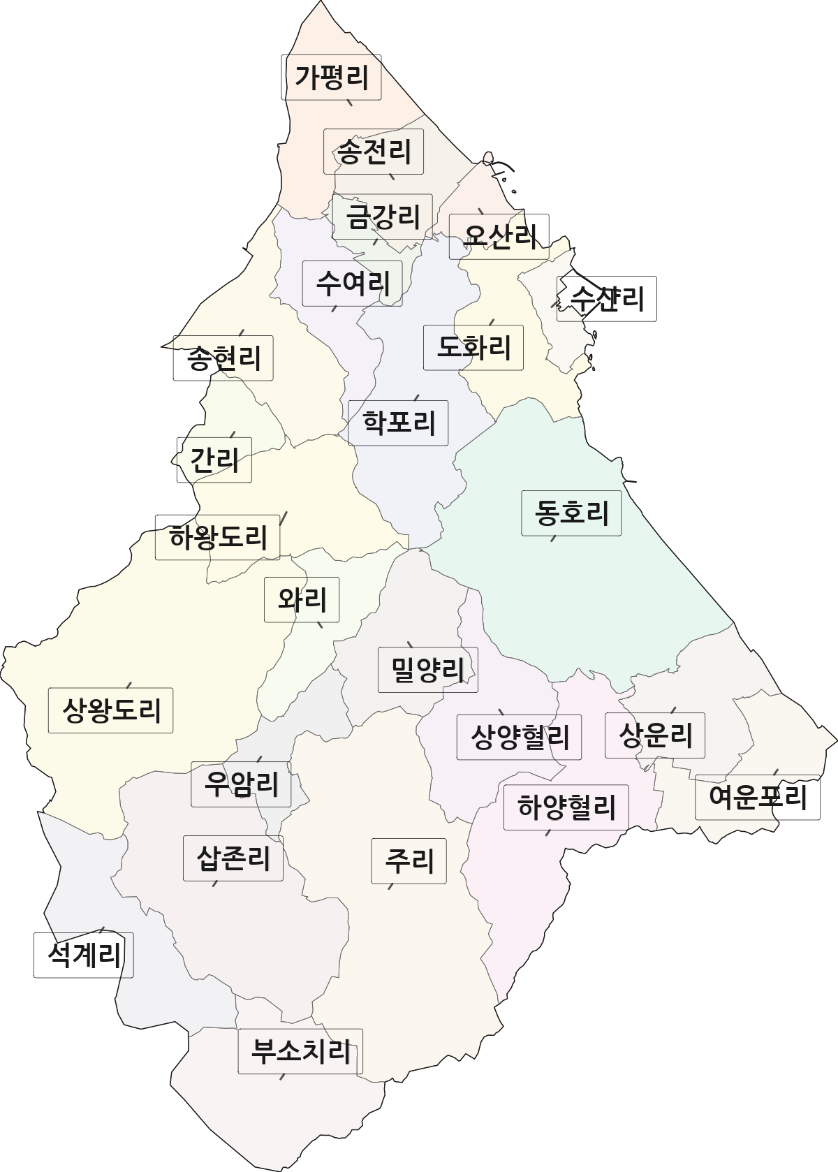 강원특별자치도 양양군 손양면 법정동 리 구분 행정구역 경계 지도