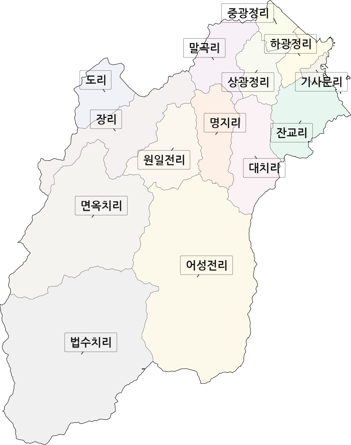 강원특별자치도 양양군 현북면 법정동 리 구분 행정구역 경계 지도