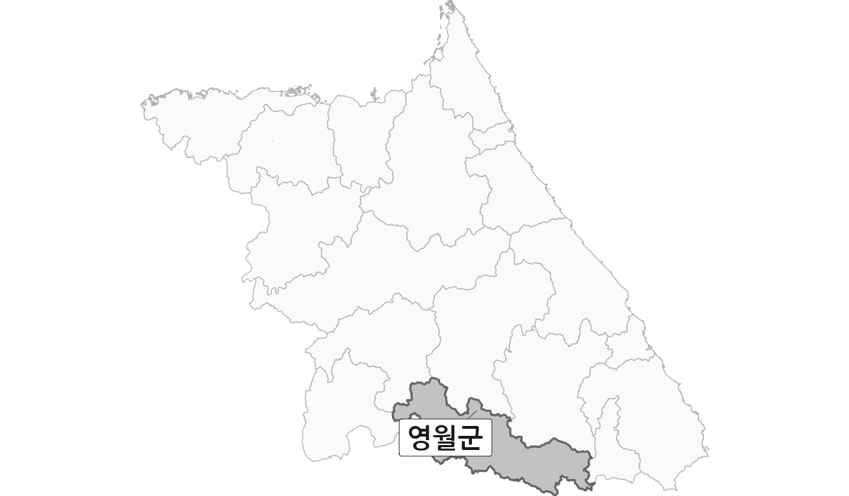 강원특별자치도 범위 내 영월군 행정구역 경계 지도