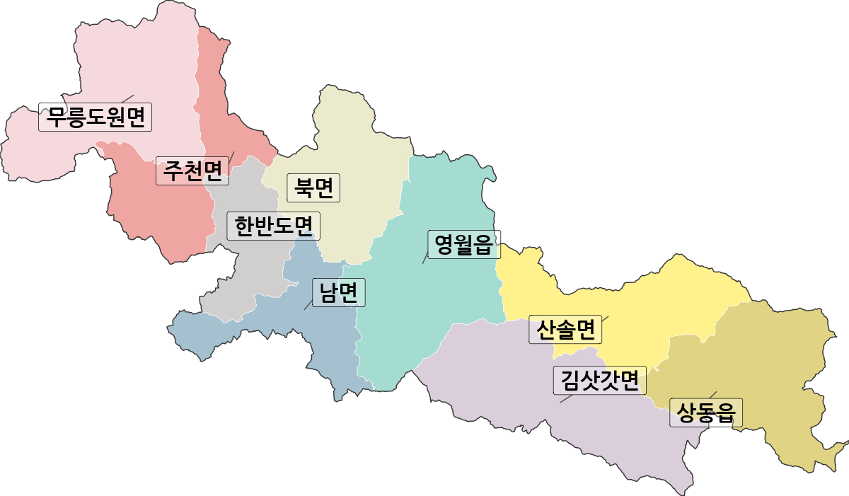 강원특별자치도 영월군 법정동 행정구역 경계 지도