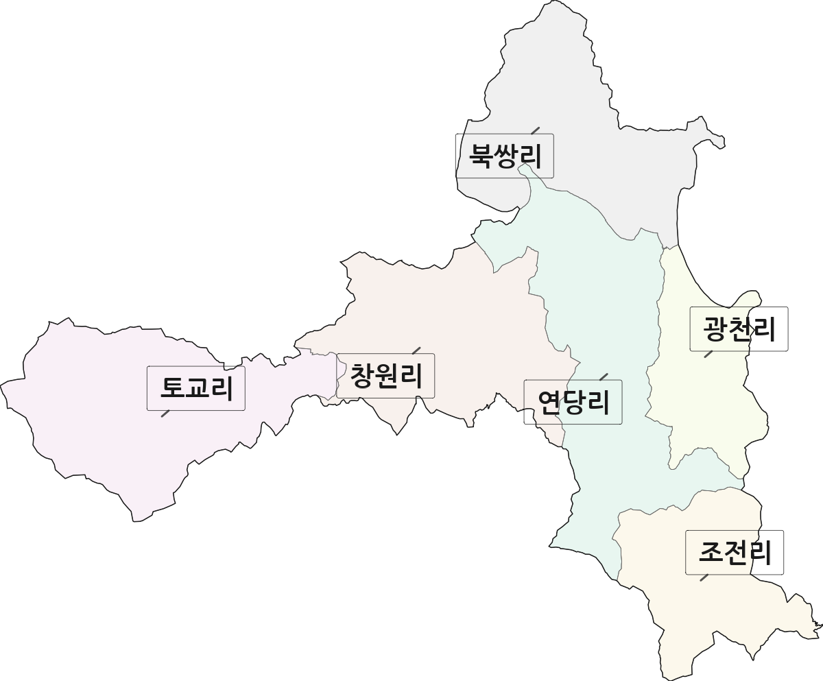 강원특별자치도 영월군 남면 법정동 리 구분 행정구역 경계 지도