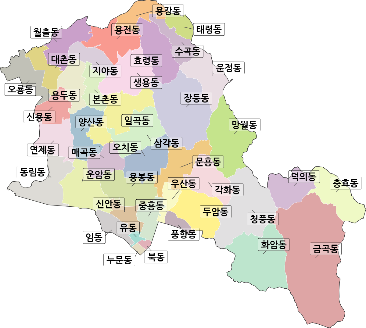 광주광역시 북구 법정동 행정구역 경계 지도