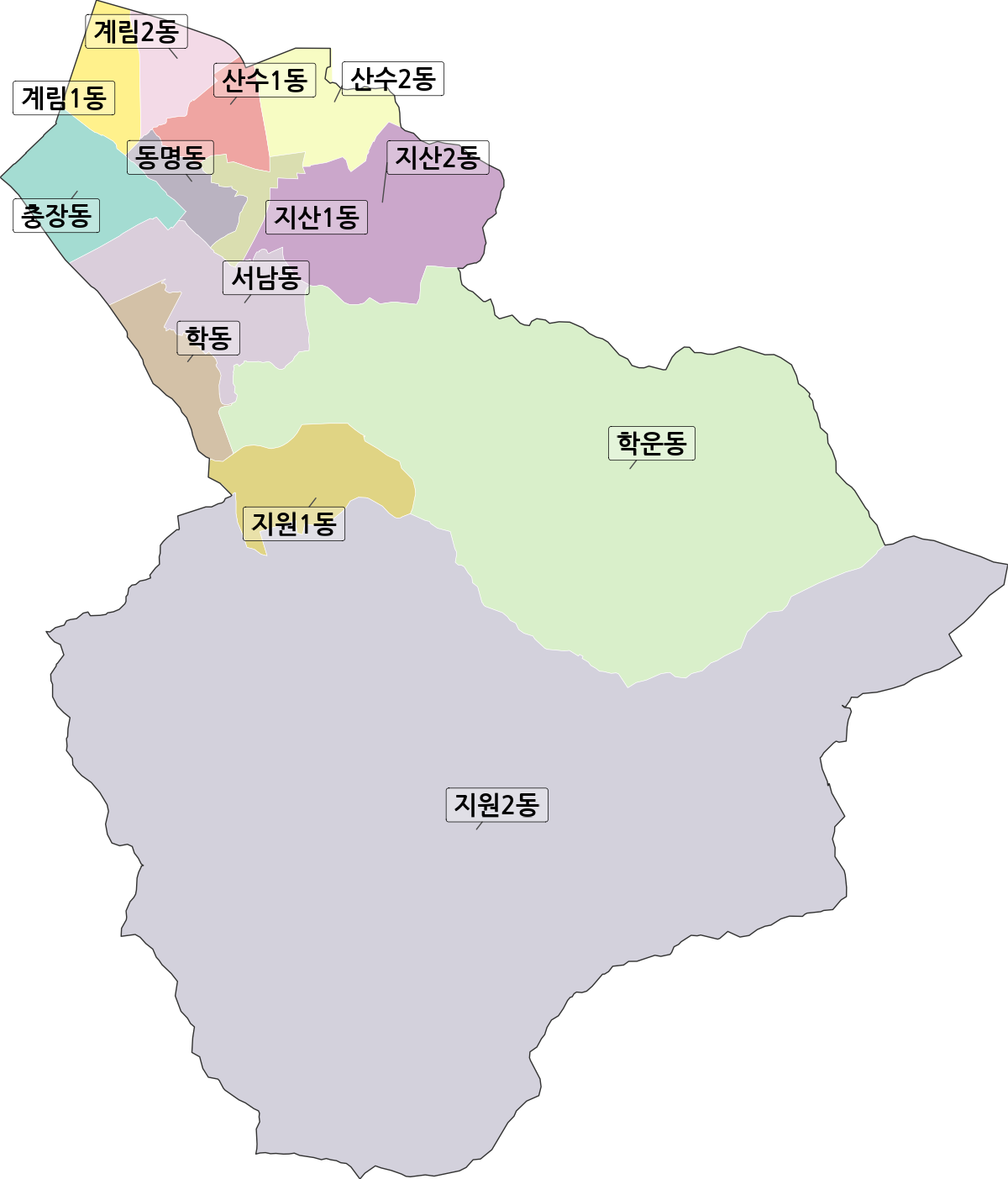 광주광역시 동구 행정동 행정구역 경계 지도