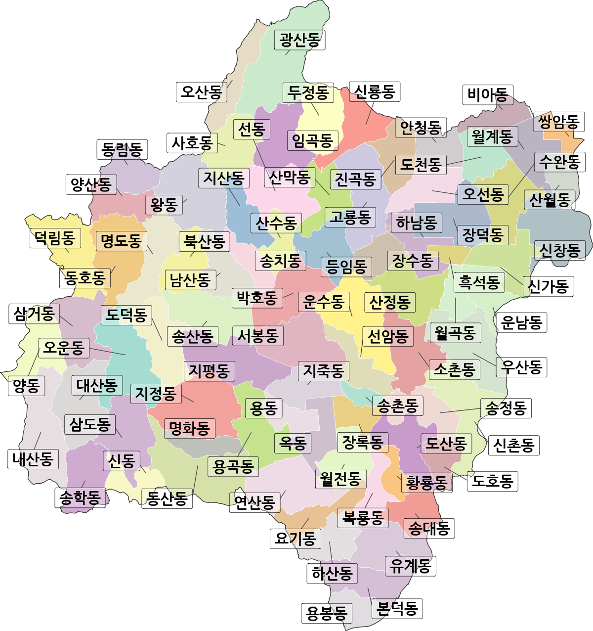 광주광역시 광산구 법정동 행정구역 경계 지도