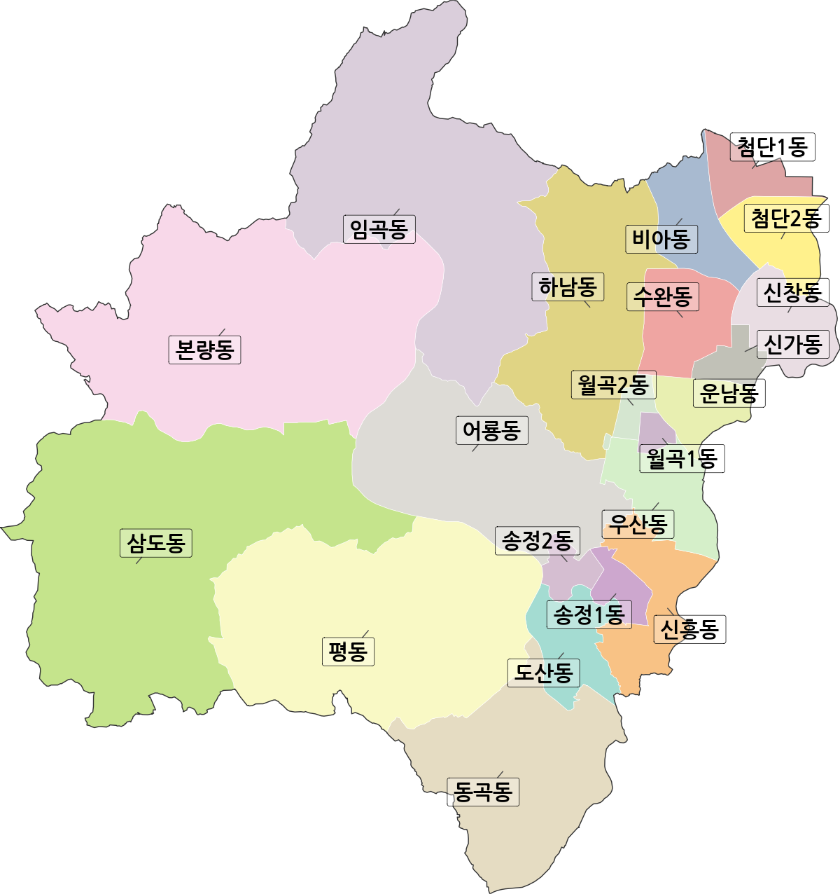 광주광역시 광산구 행정동 행정구역 경계 지도
