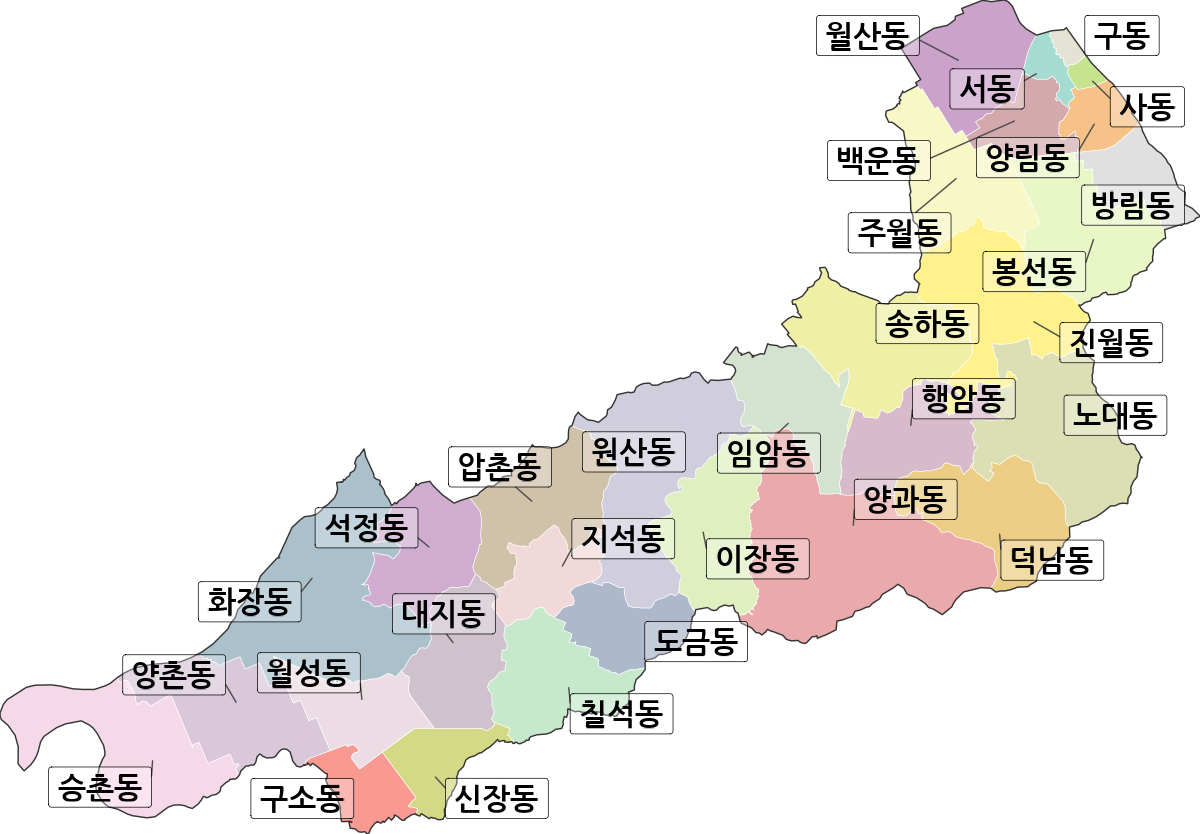 광주광역시 남구 법정동 행정구역 경계 지도
