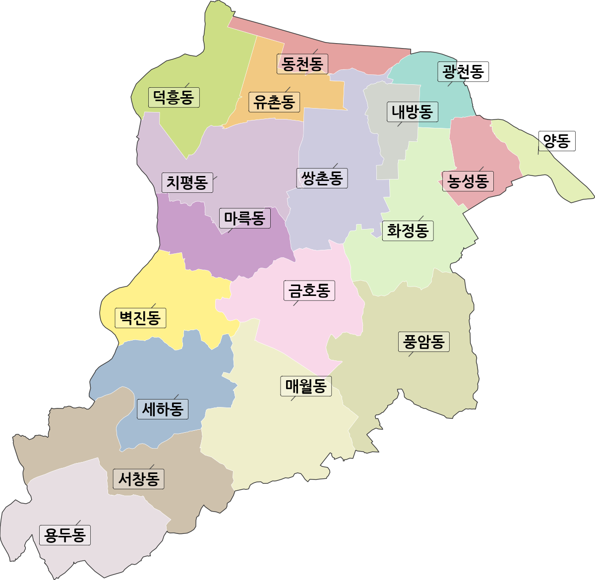 광주광역시 서구 법정동 행정구역 경계 지도