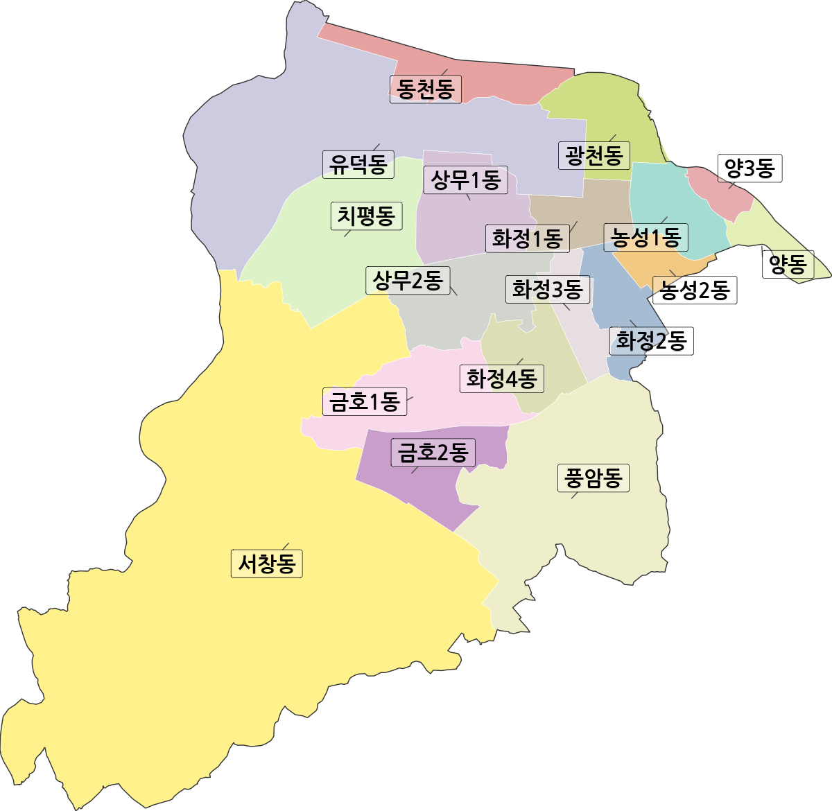 광주광역시 서구 행정동 행정구역 경계 지도