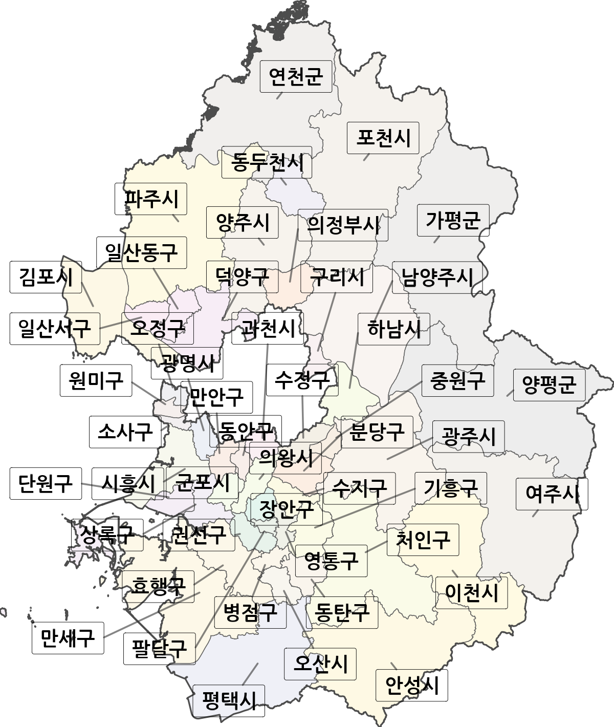 경기도 행정구역 경계 지도