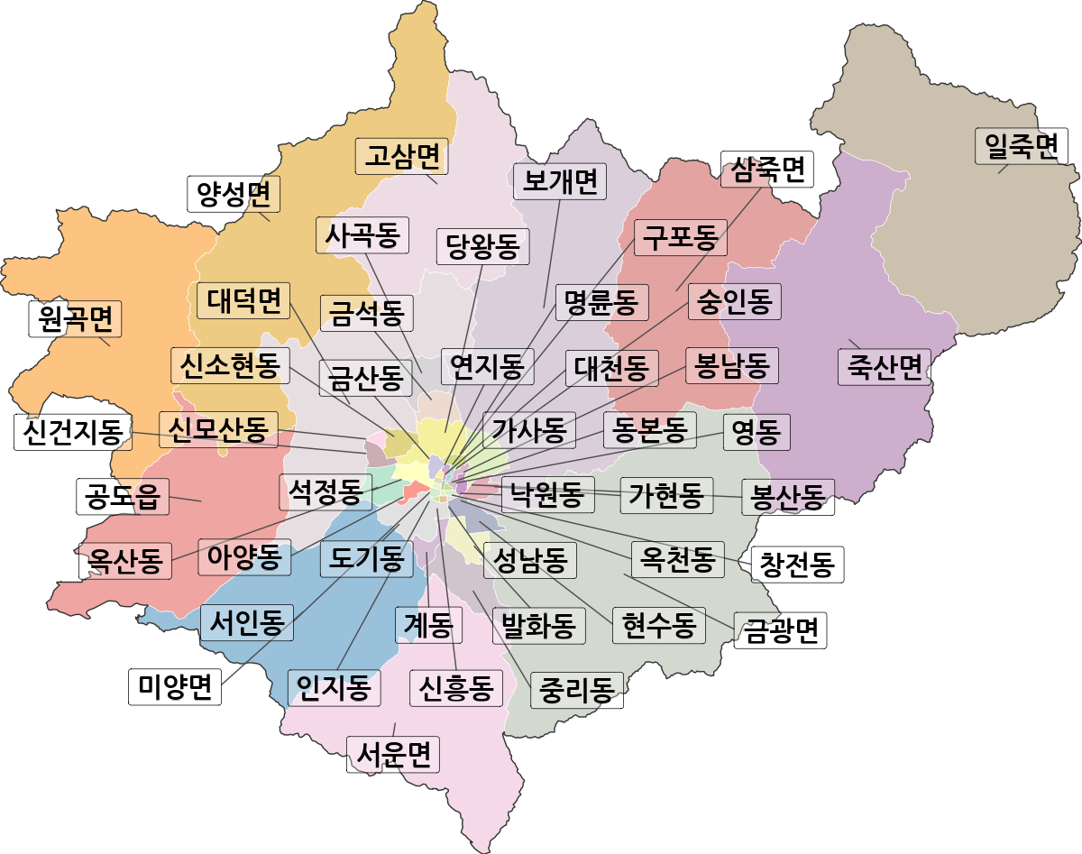 경기도 안성시 법정동 행정구역 경계 지도