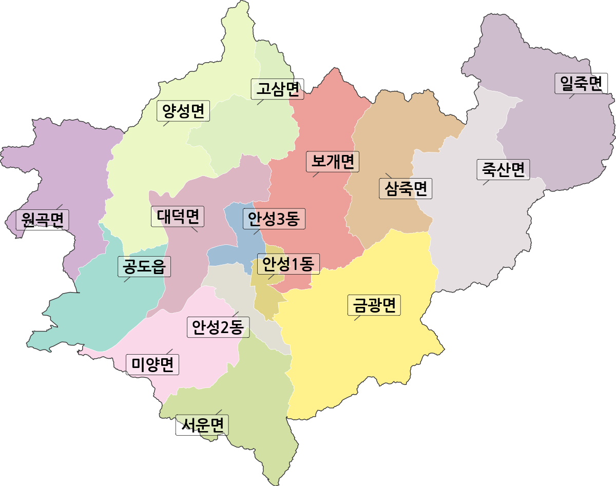 경기도 안성시 행정동 행정구역 경계 지도
