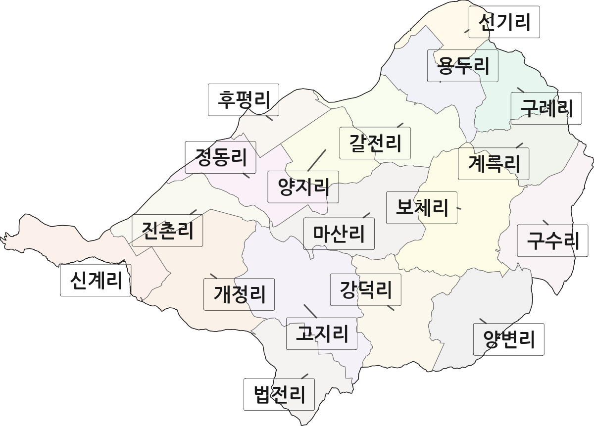 경기도 안성시 미양면 법정동 리 구분 행정구역 경계 지도