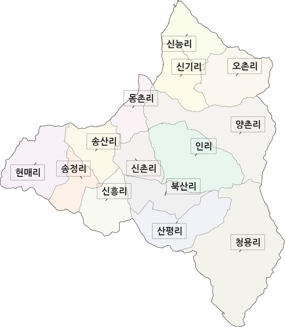 경기도 안성시 서운면 법정동 리 구분 행정구역 경계 지도
