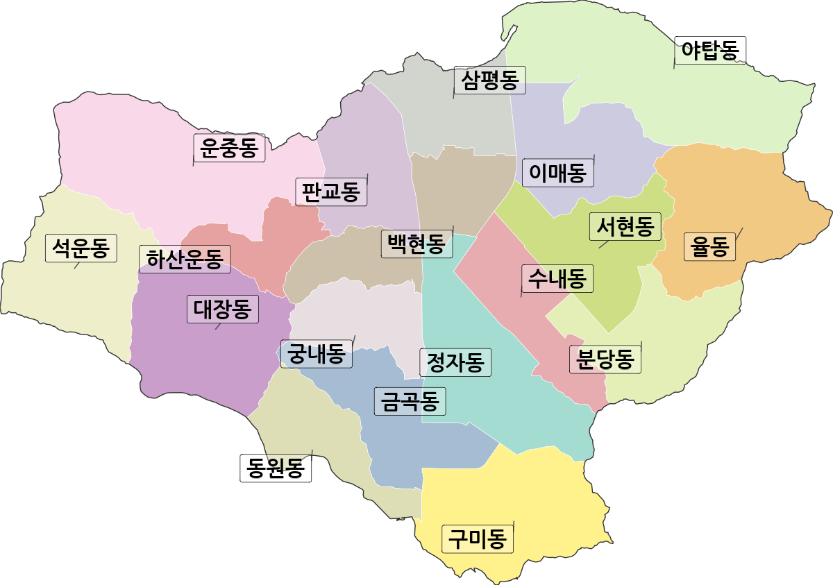 경기도 성남시 분당구 법정동 행정구역 경계 지도