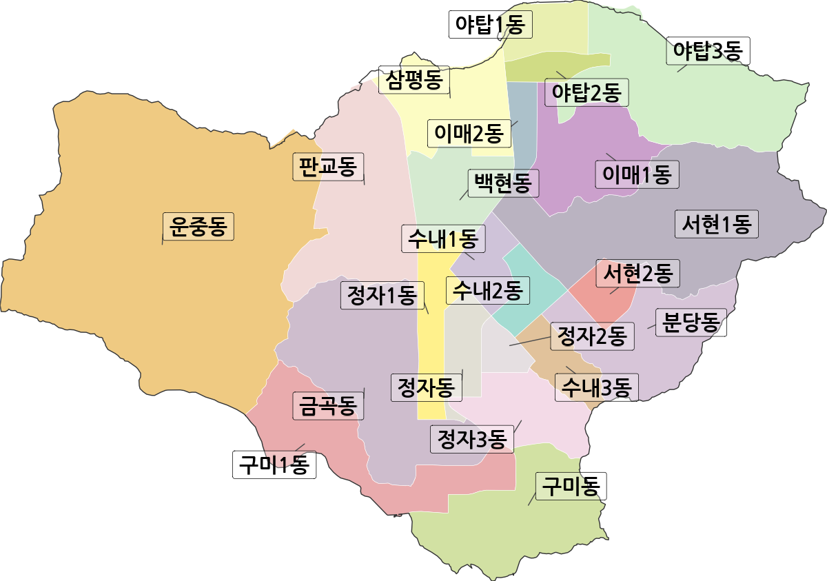 경기도 성남시 분당구 행정동 행정구역 경계 지도