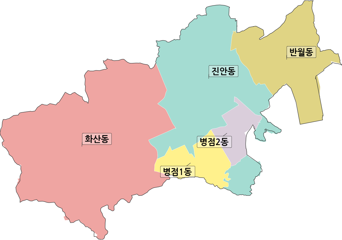 경기도 화성시 병점구 행정동 행정구역 경계 지도