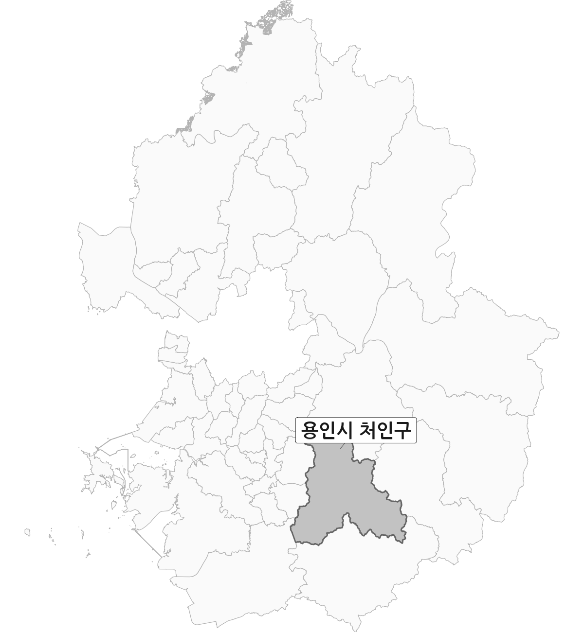 경기도 범위 내 용인시 처인구 행정구역 경계 지도