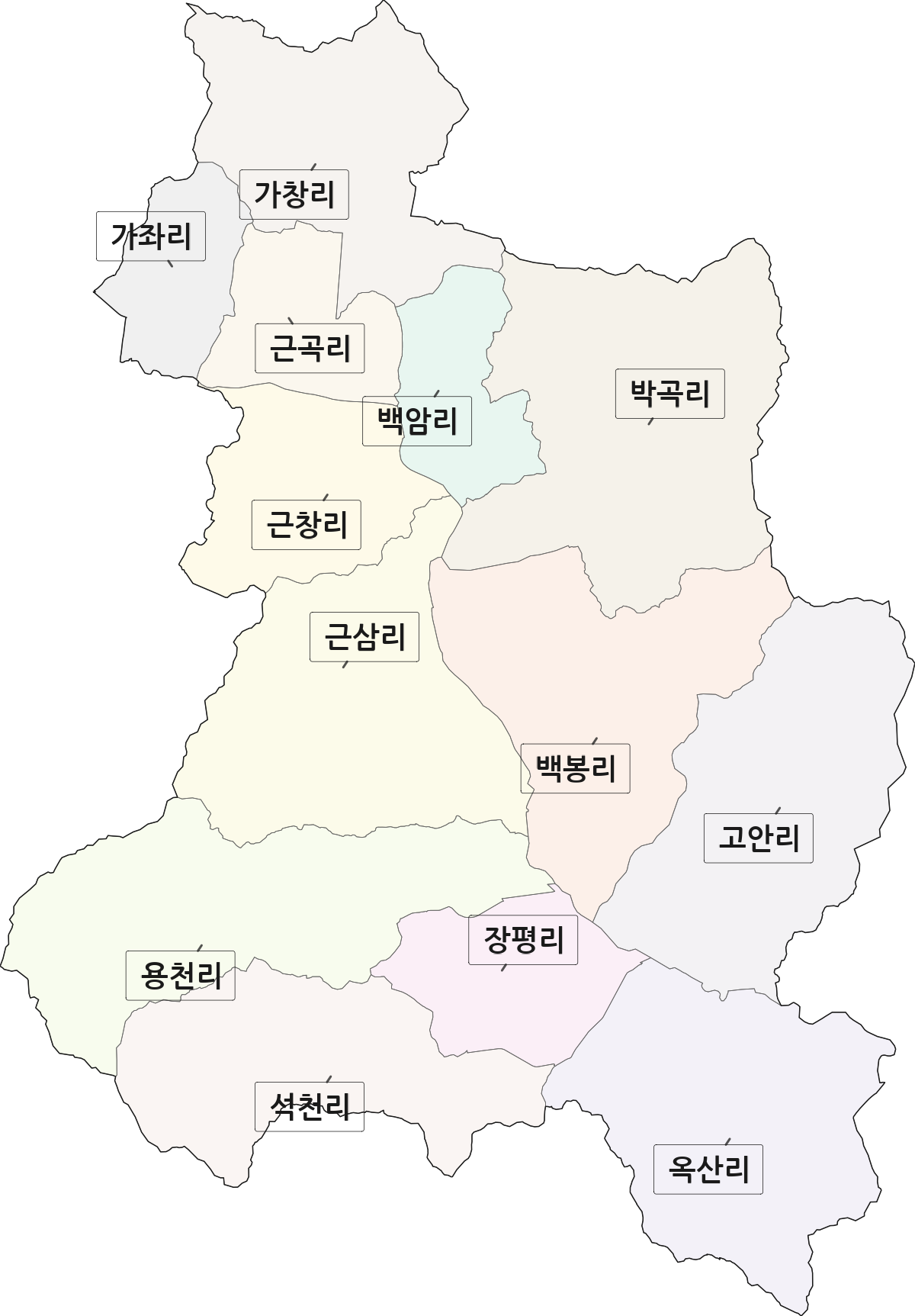 경기도 용인시 처인구 백암면 법정동 리 구분 행정구역 경계 지도