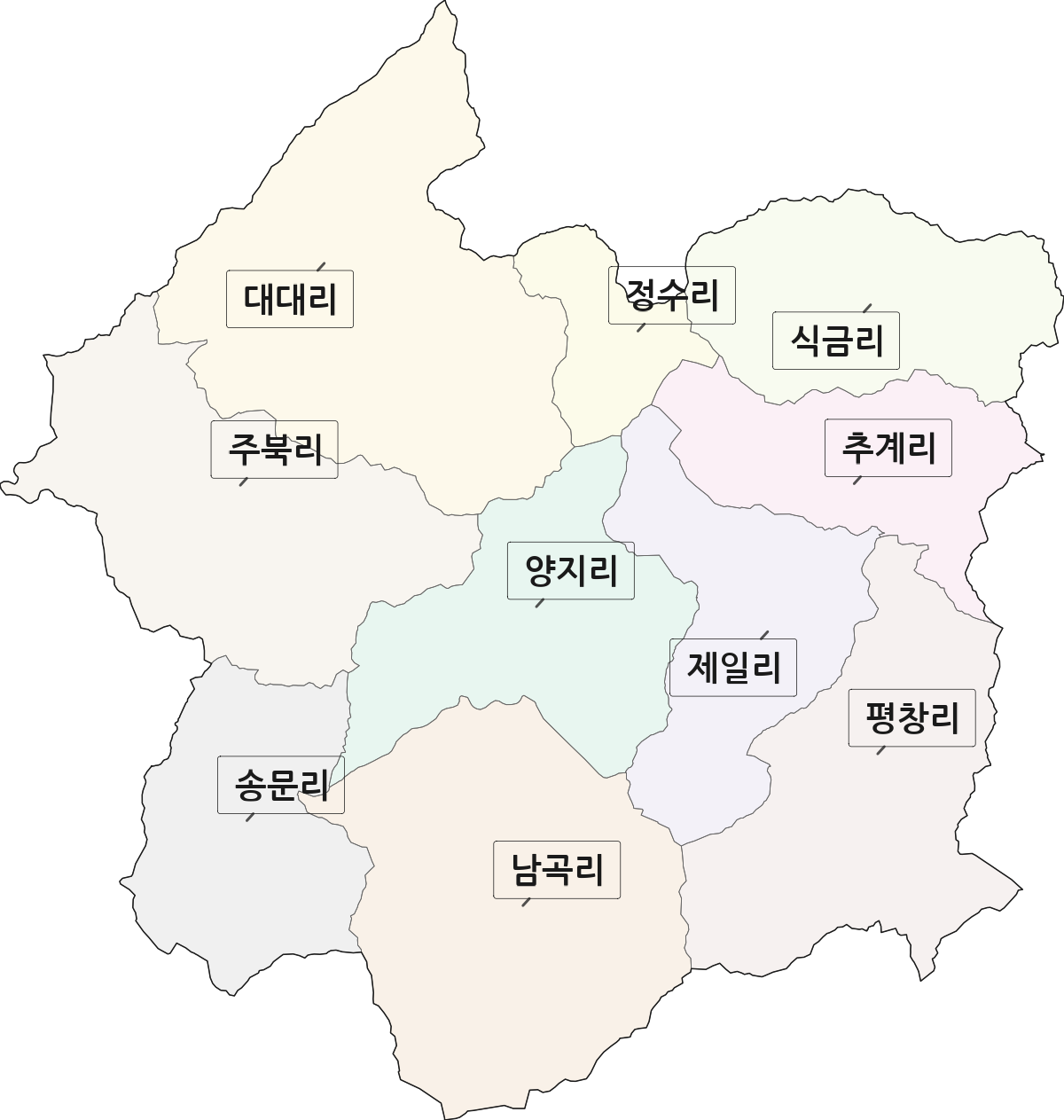 경기도 용인시 처인구 양지읍 법정동 리 구분 행정구역 경계 지도