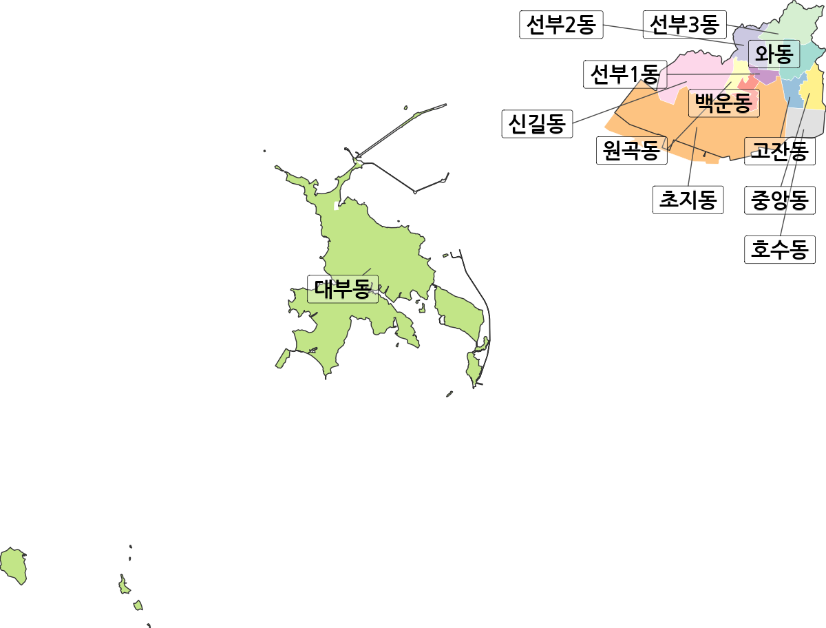 경기도 안산시 단원구 행정동 행정구역 경계 지도