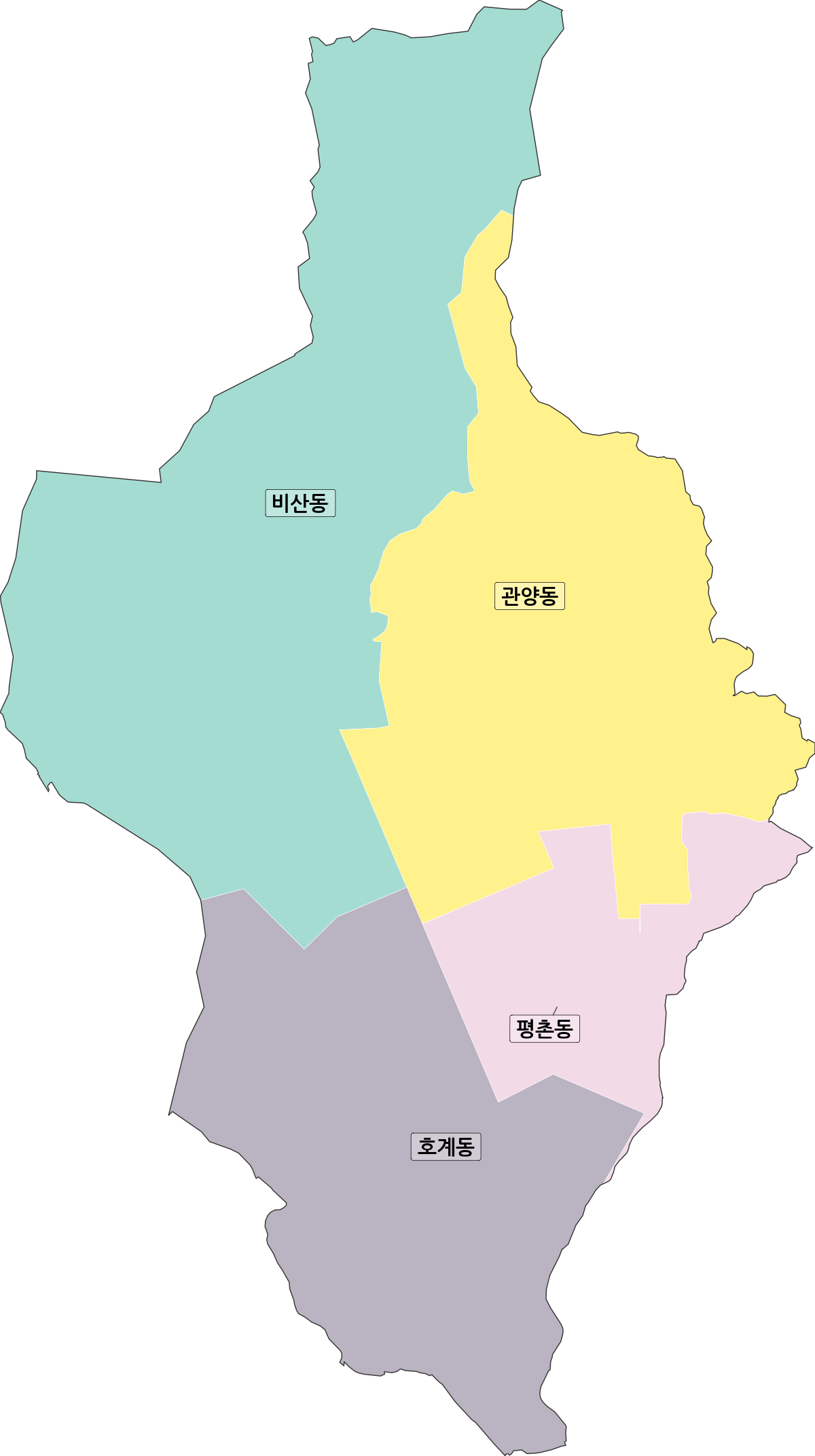 경기도 안양시 동안구 법정동 행정구역 경계 지도