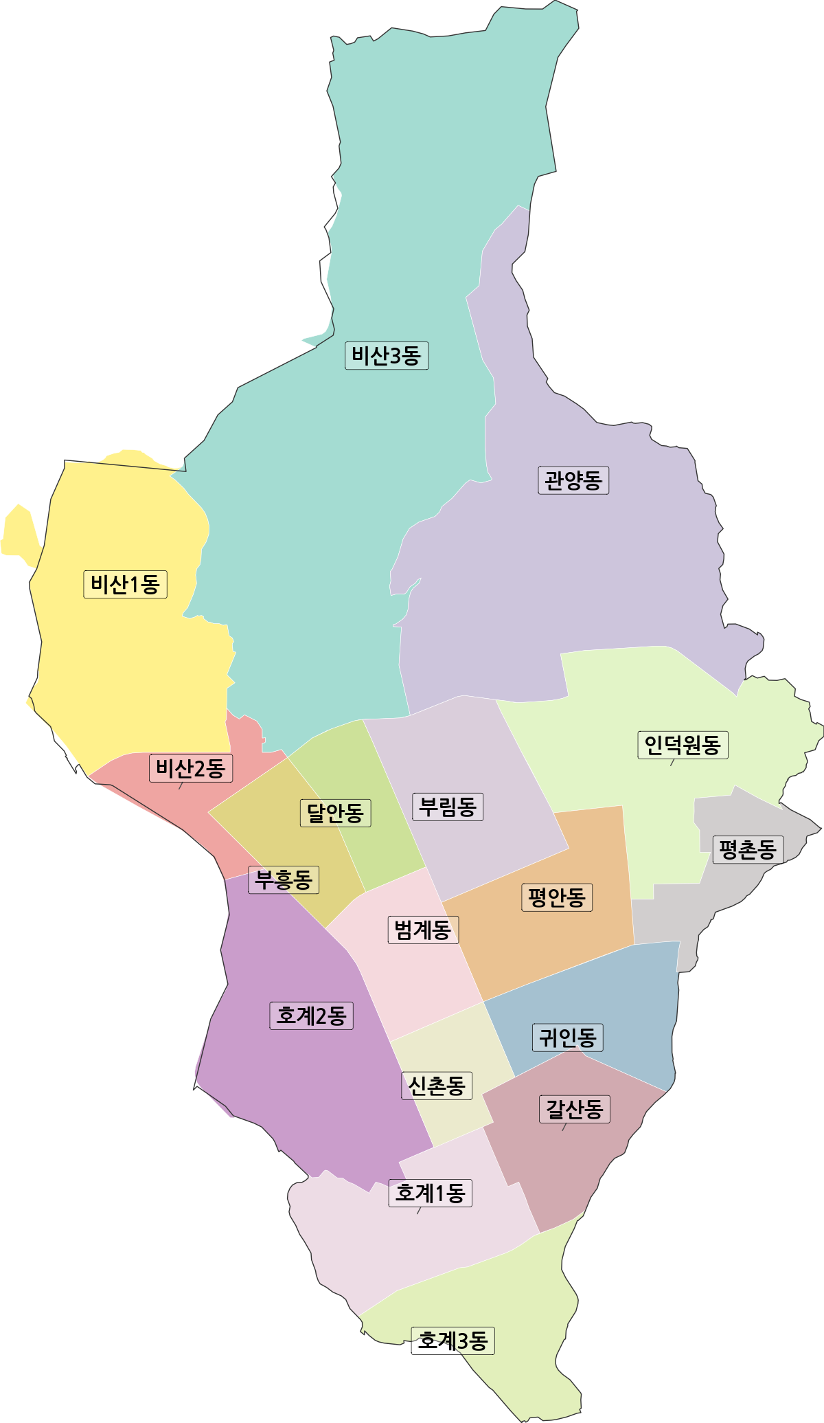 경기도 안양시 동안구 행정동 행정구역 경계 지도