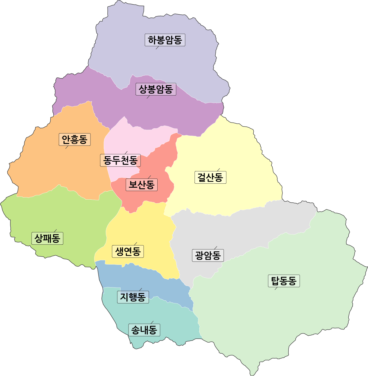 경기도 동두천시 법정동 행정구역 경계 지도