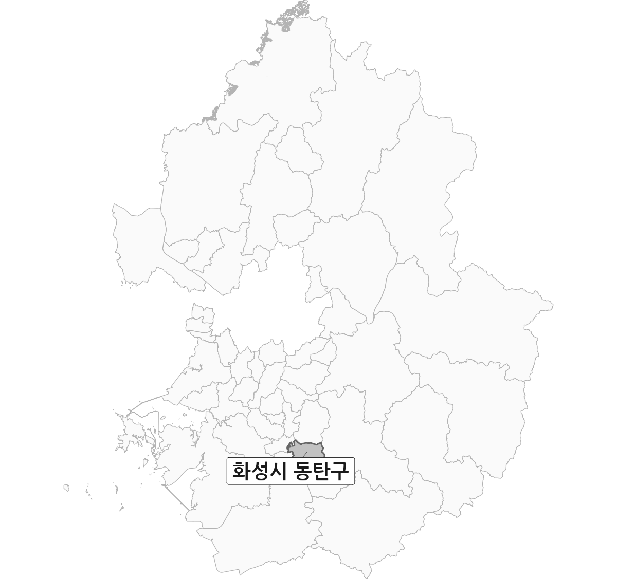 경기도 범위 내 화성시 동탄구 행정구역 경계 지도