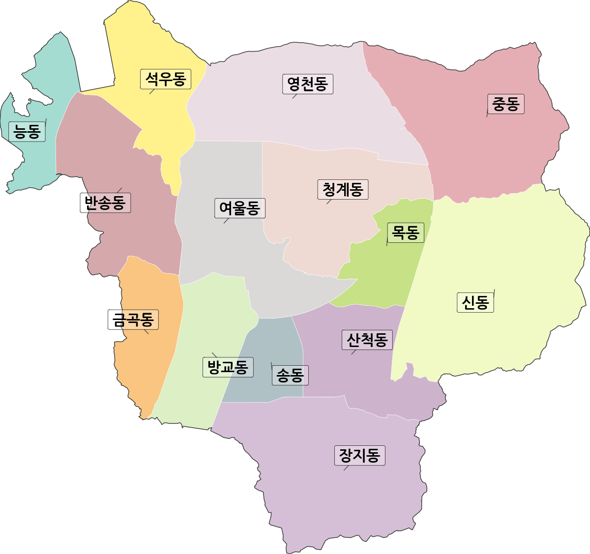 경기도 화성시 동탄구 법정동 행정구역 경계 지도