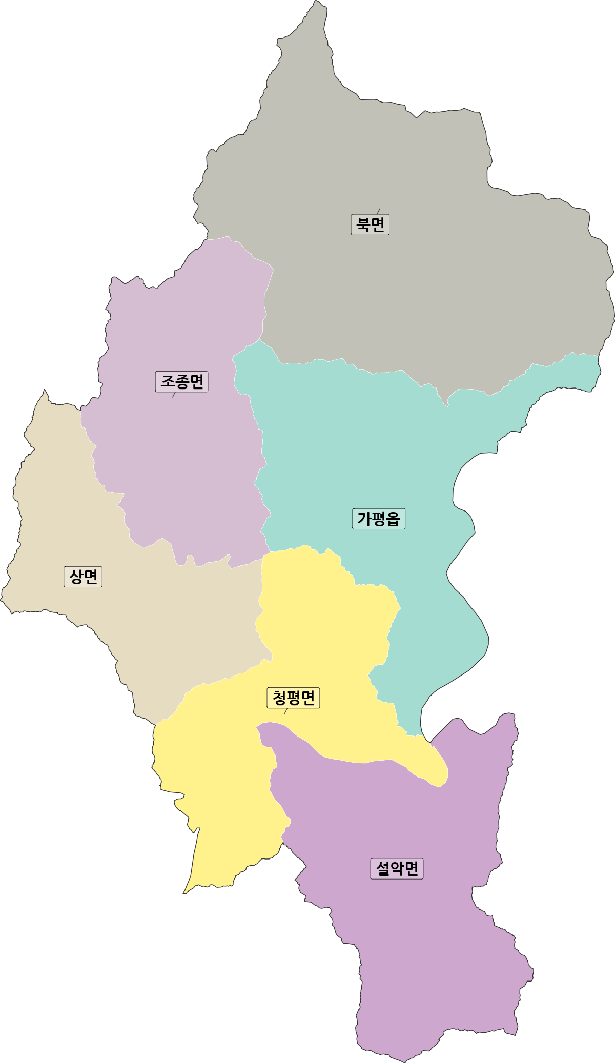 경기도 가평군 법정동 행정구역 경계 지도