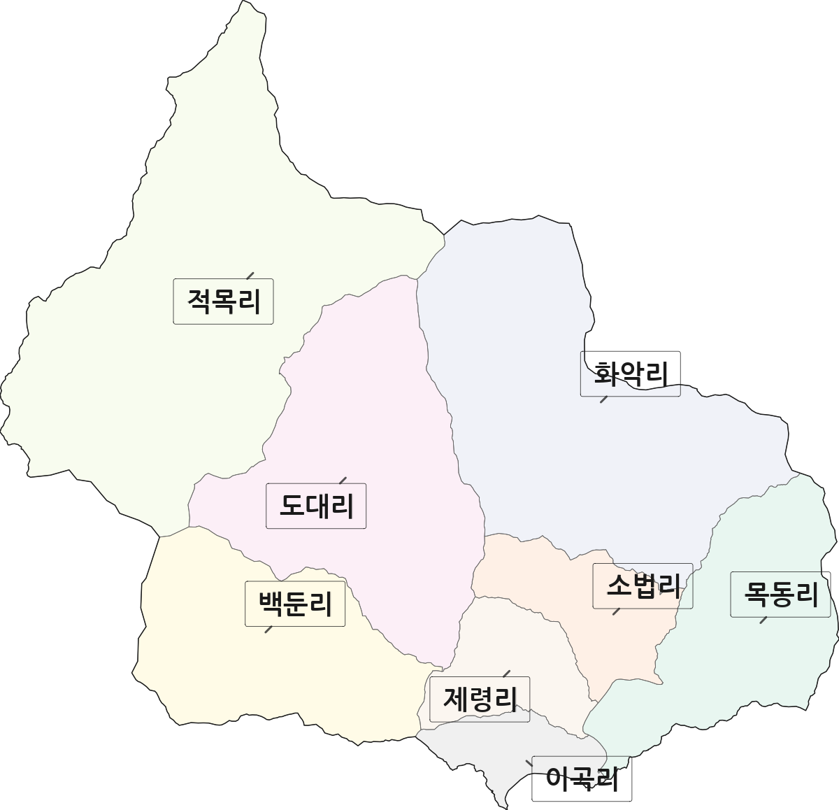 경기도 가평군 북면 법정동 리 구분 행정구역 경계 지도