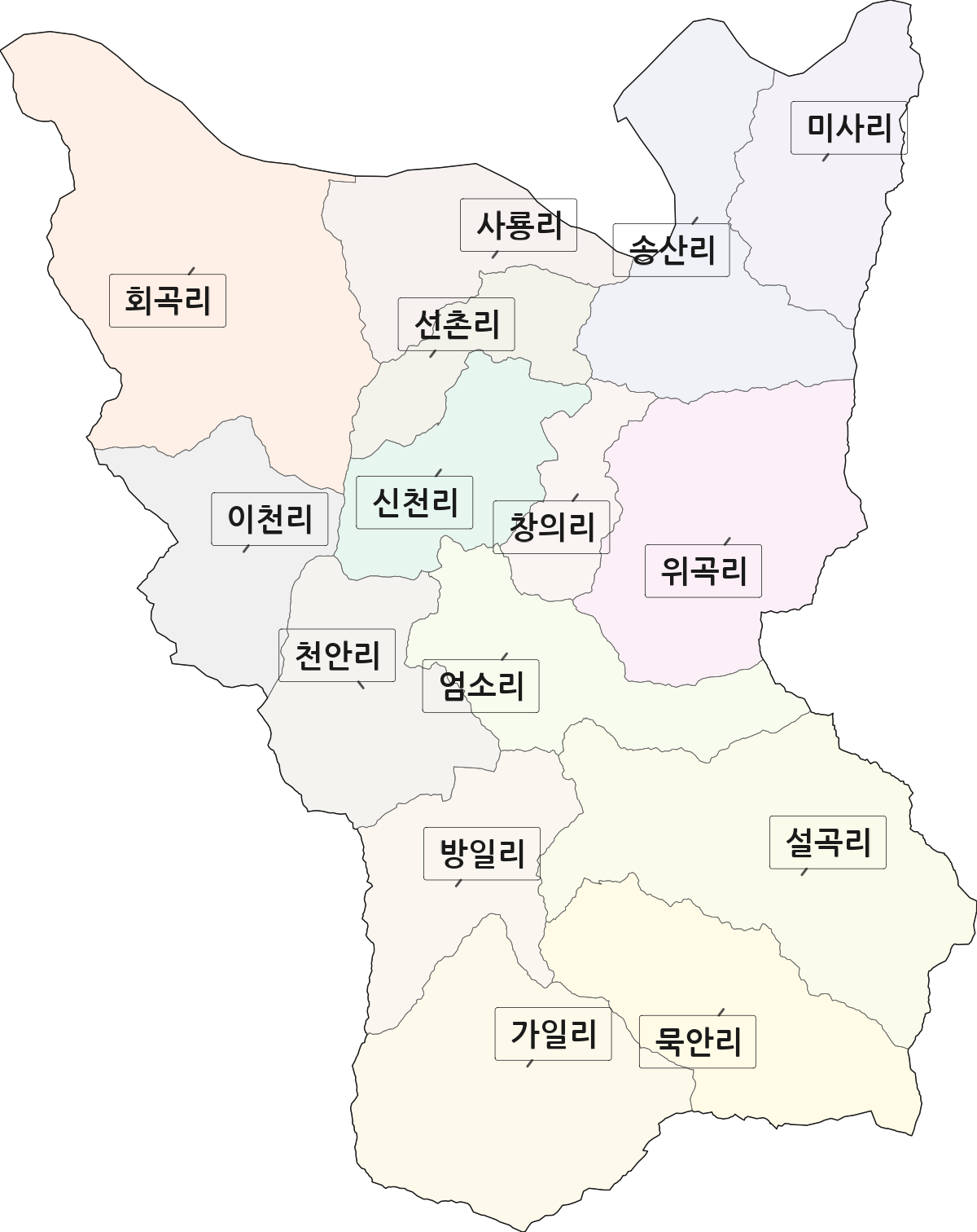 경기도 가평군 설악면 법정동 리 구분 행정구역 경계 지도