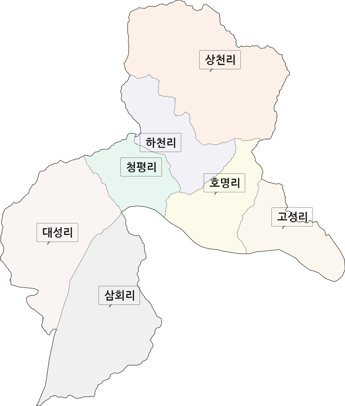 경기도 가평군 청평면 법정동 리 구분 행정구역 경계 지도
