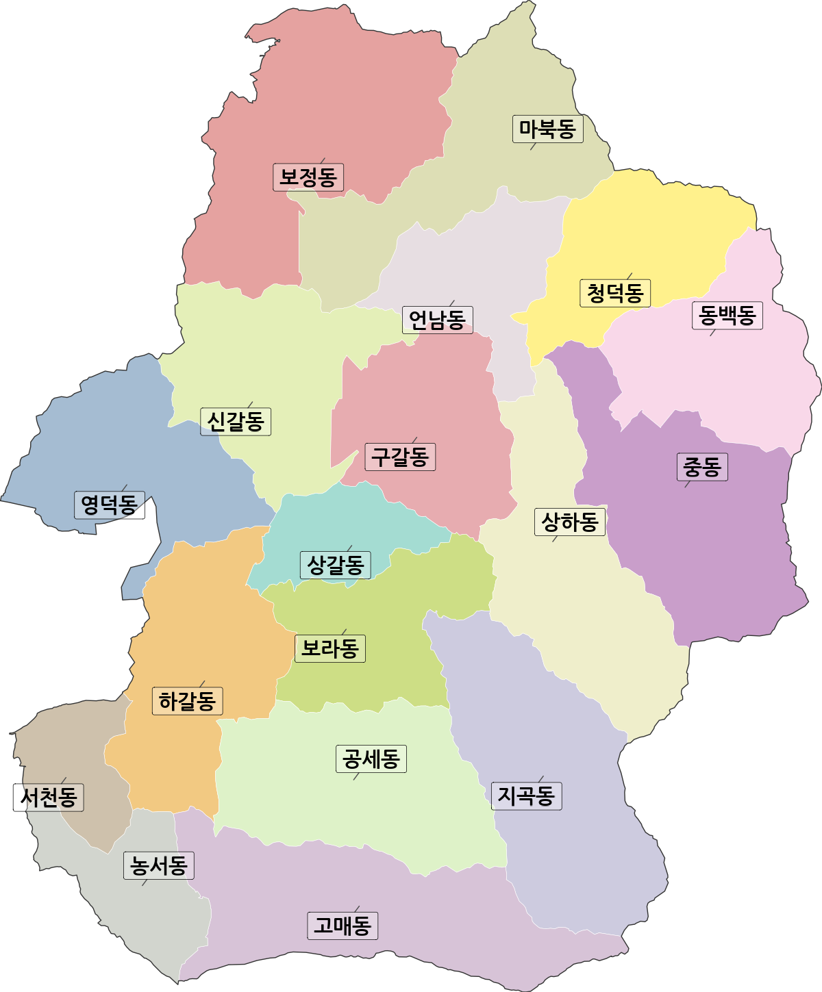 경기도 용인시 기흥구 법정동 행정구역 경계 지도