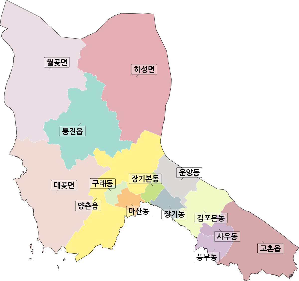 경기도 김포시 행정동 행정구역 경계 지도