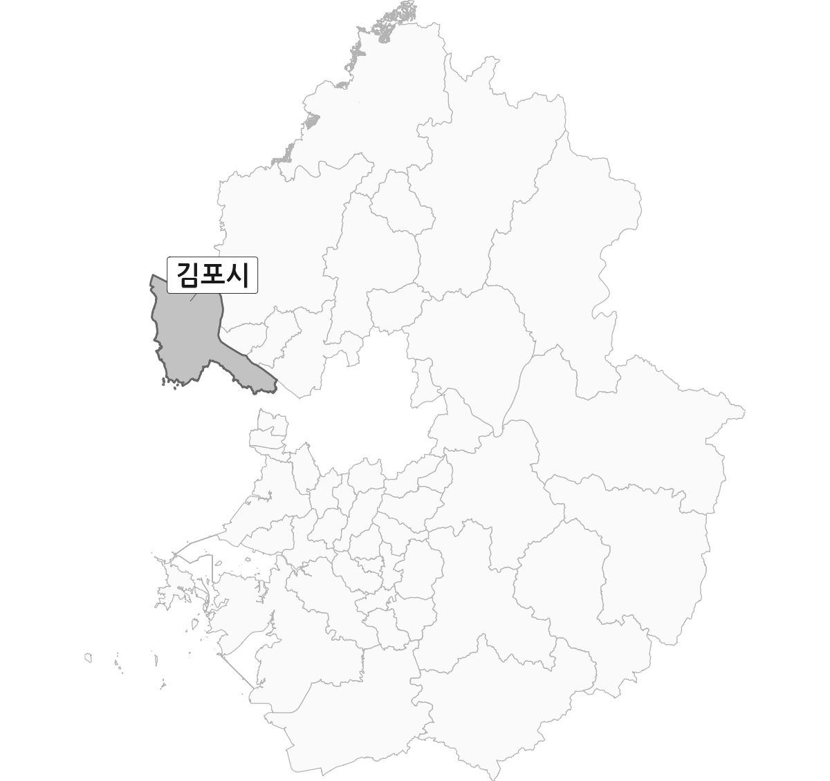 경기도 범위 내 김포시 행정구역 경계 지도