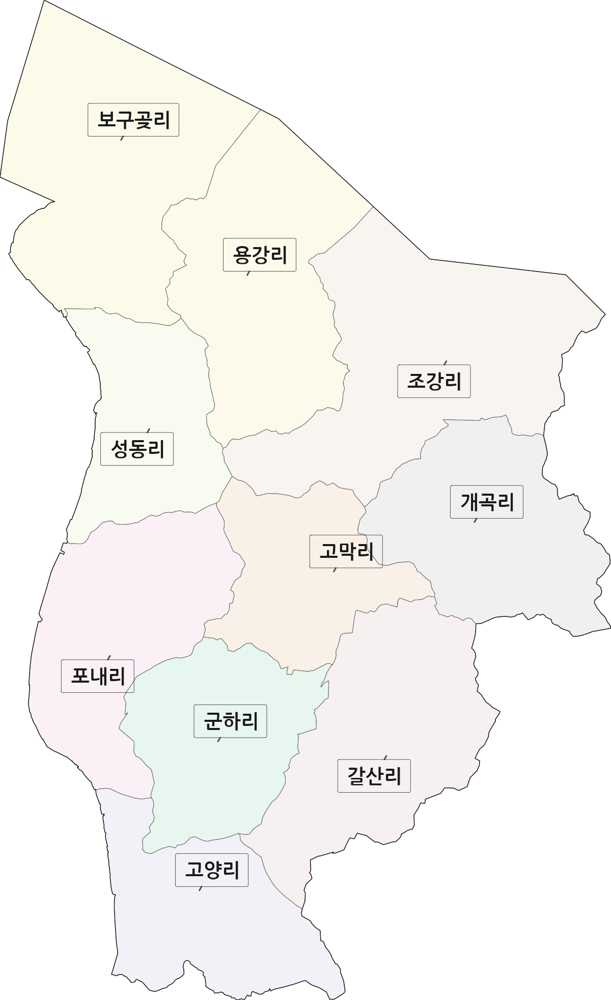경기도 김포시 월곶면 법정동 리 구분 행정구역 경계 지도