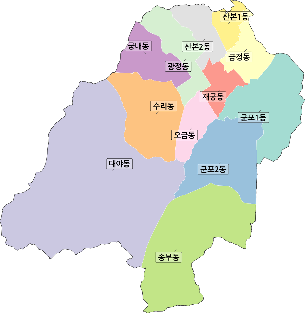 경기도 군포시 행정동 행정구역 경계 지도