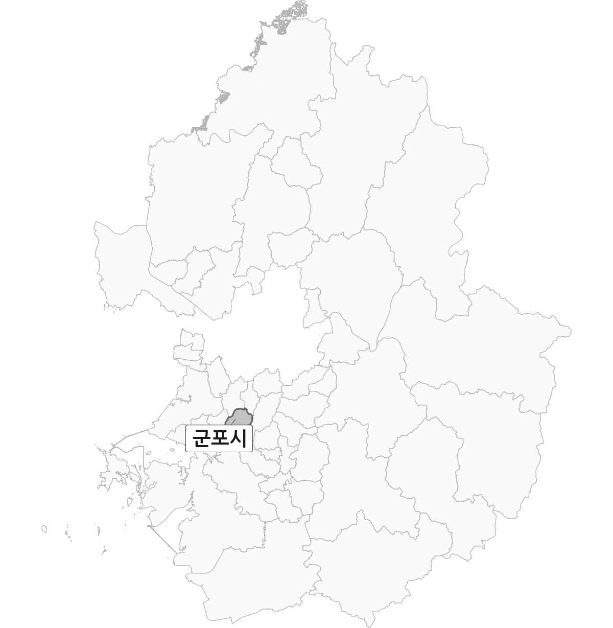 경기도 범위 내 군포시 행정구역 경계 지도