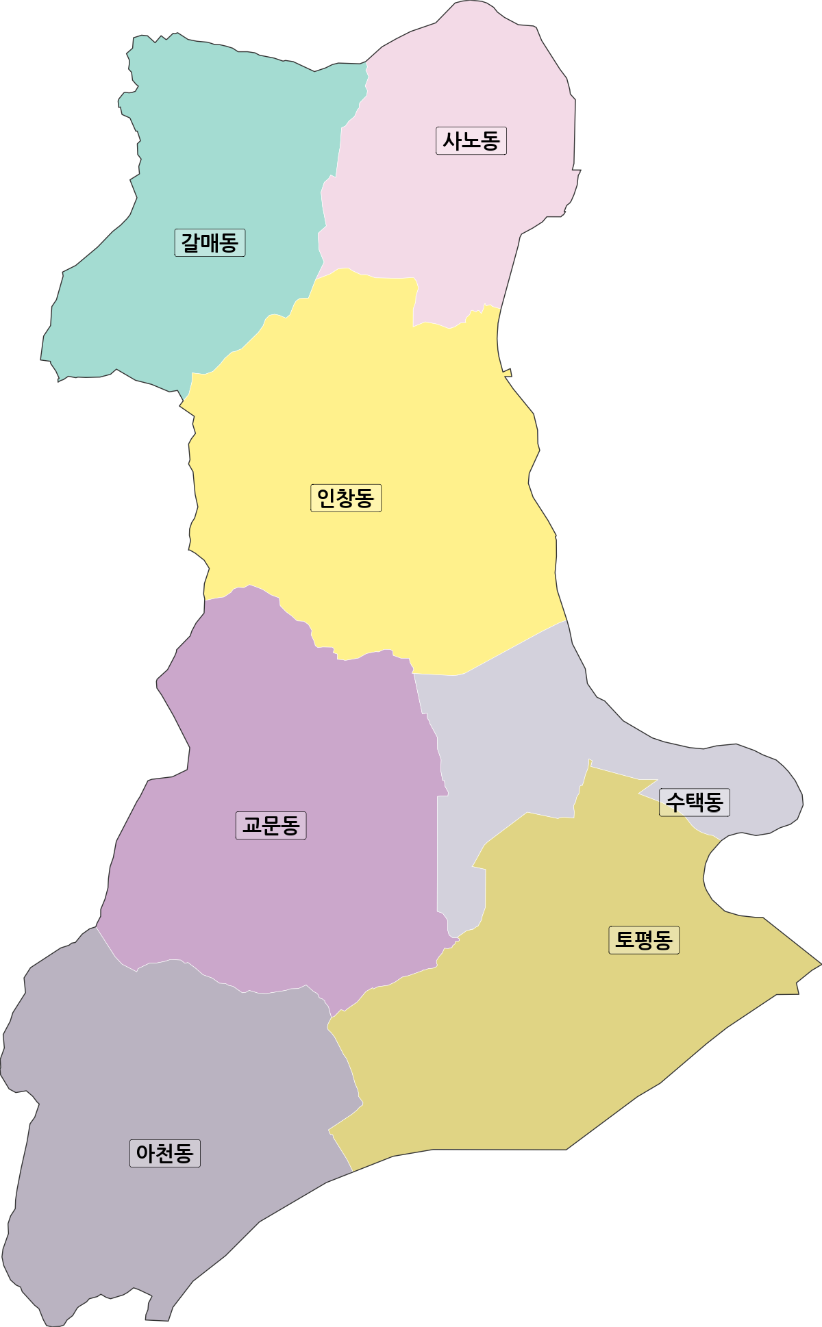 경기도 구리시 법정동 행정구역 경계 지도