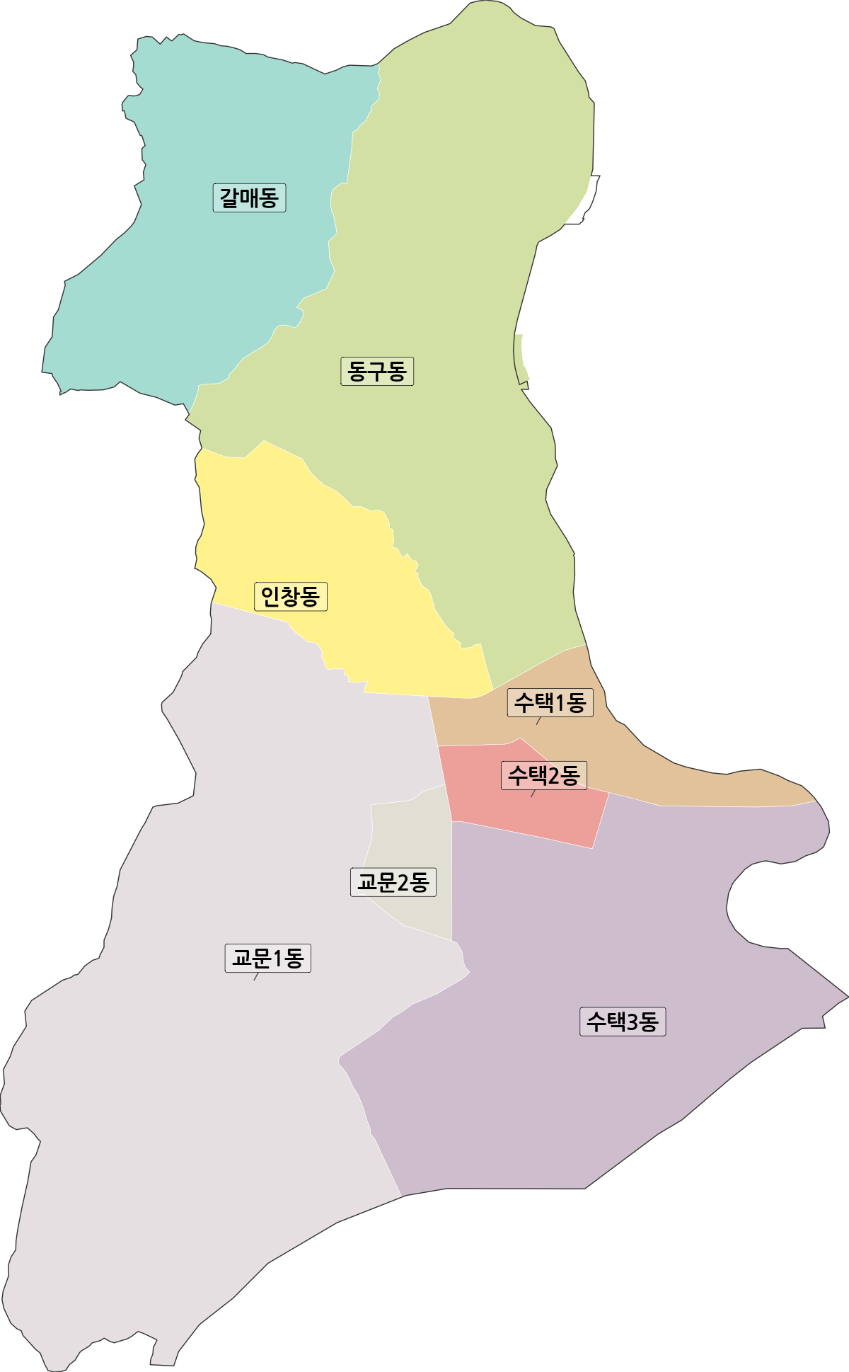 경기도 구리시 행정동 행정구역 경계 지도