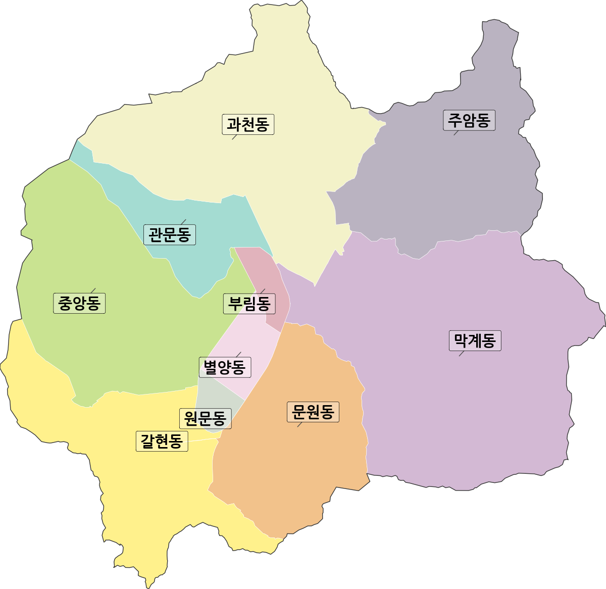경기도 과천시 법정동 행정구역 경계 지도
