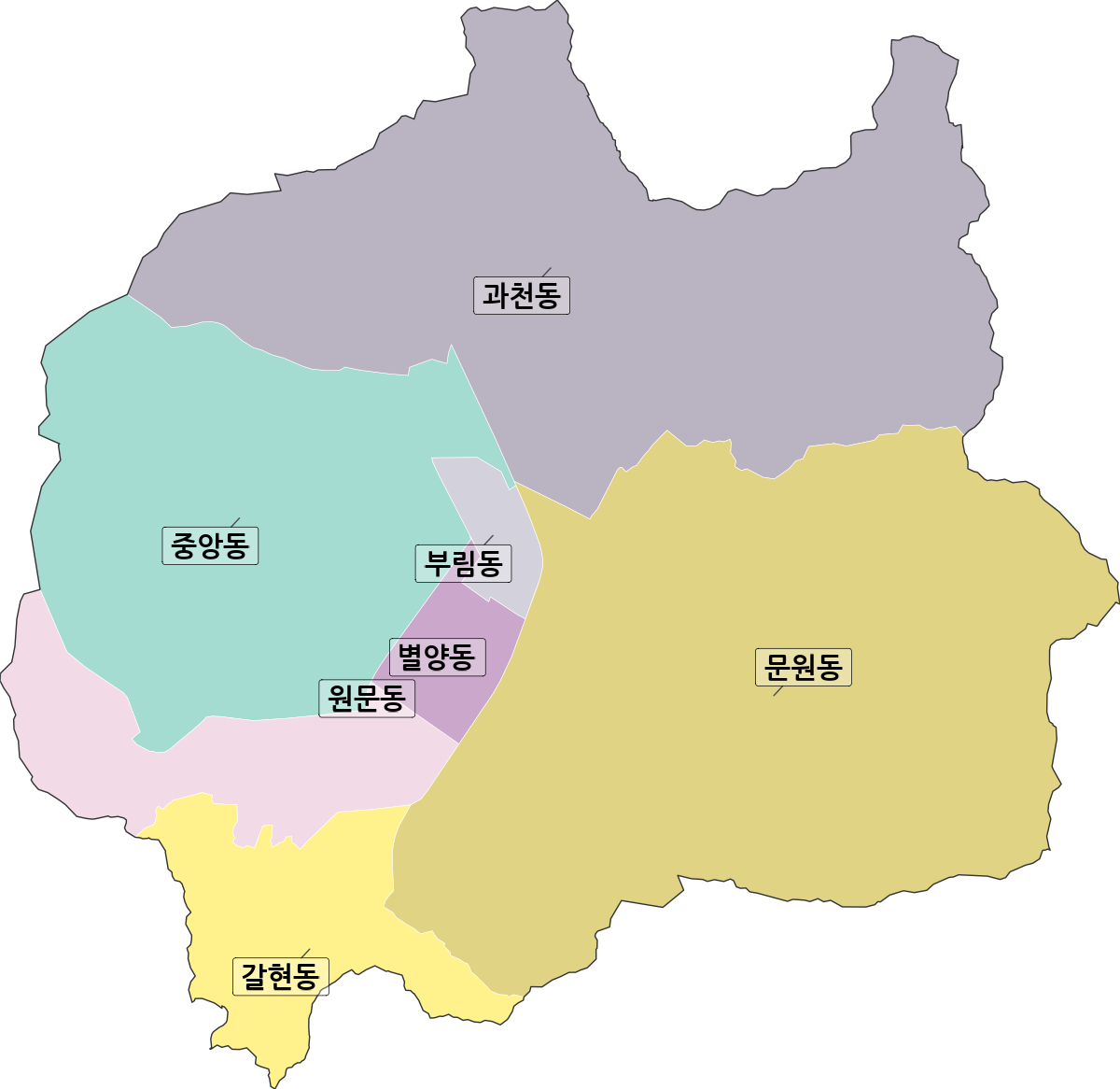 경기도 과천시 행정동 행정구역 경계 지도